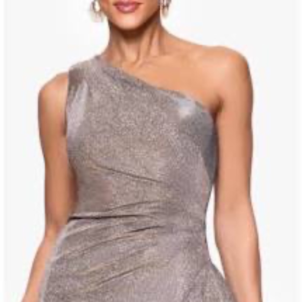 Xscape Women's Galaxy One-Shoulder Ruffle Glitter Knit Gown Size 12 Formal